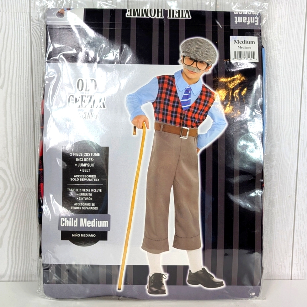 Old Man Grandpa Costume Child Size Medium 8-10 Jumpsuit and Belt Included